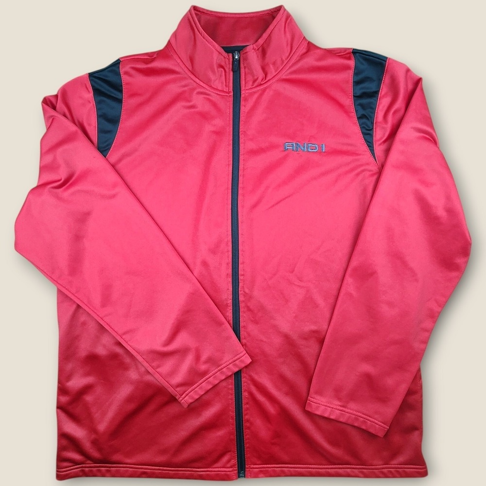 AND1 Men's Red Full Zip Track Jacket Size 2XL Basketball Warm-Up Style
